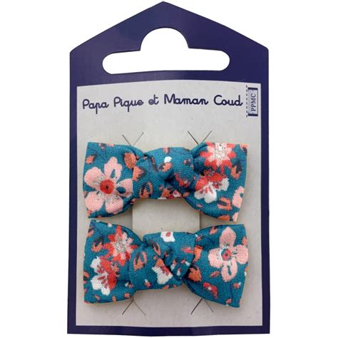Barrettes Clic Clac Petits Noeuds Fleuri Nude Ardoise Papa Pique Et Maman Coud