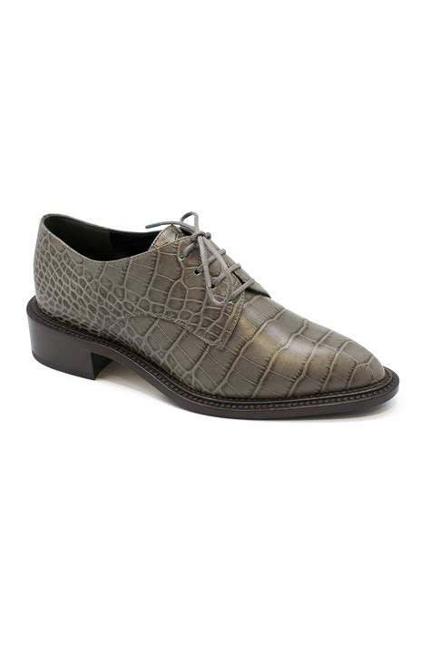 Women luxury shoes - Walter Steiger Oxford grey shoes croco style