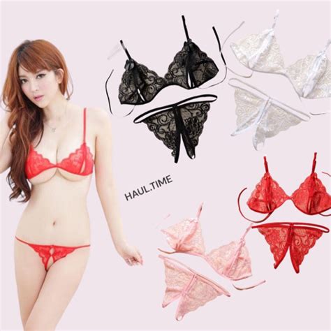 Lingerie Sexy Bra Set Crotchless Panty G String One Set Shopee Singapore