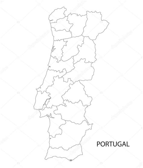 Outline Of Portugal Map Districts On Separate Layers Stock Vector