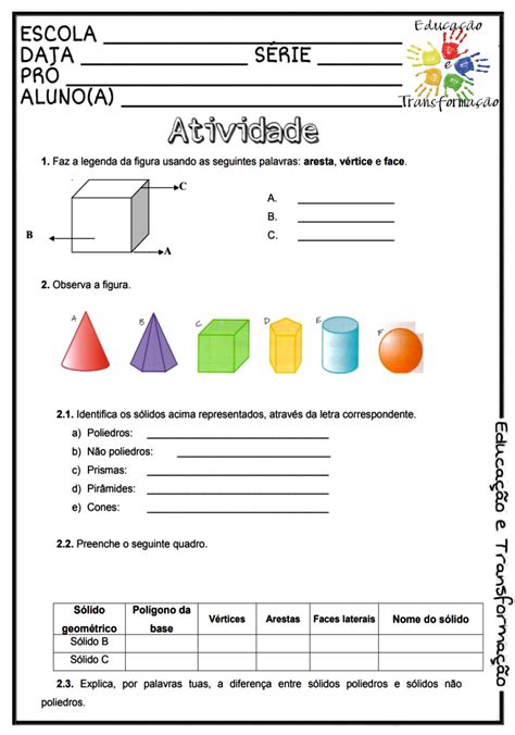 Atividade Sobre Solidos Geometricos 4 Ano