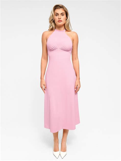 Shapewear Sculpting Backless Halter A Line Midi Dress Popilush®