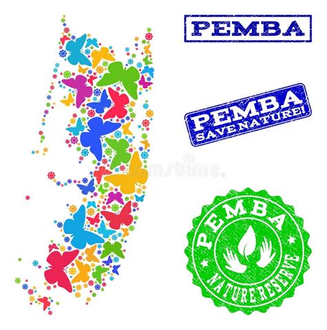 Save Nature Composition Of Map Of Pemba Island With Butterflies And