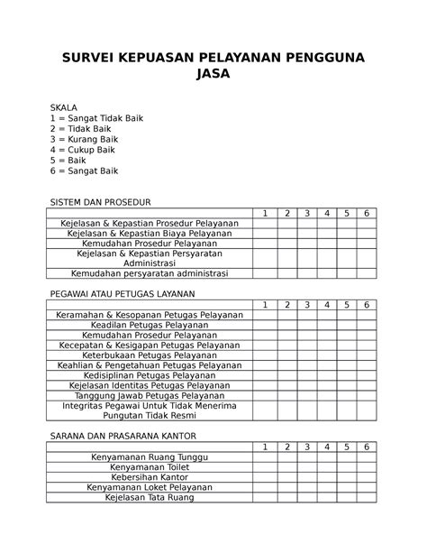 Survei Kepuasan Pelayanan Pengguna Jasa Survei Kepuasan Pelayanan