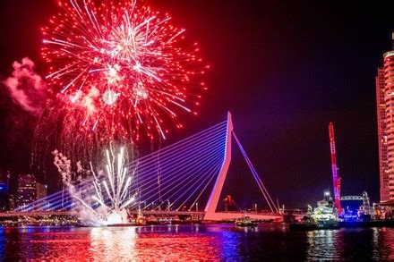 Rotterdam Fireworks Show Above Erasmus Bridge Editorial Stock Photo ...