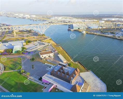 Top View Harbor Bridge Near Port Of Corpus Christi Texas Stock Photo