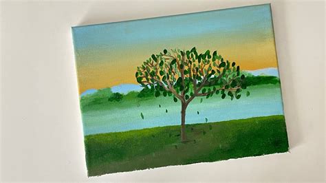 Lonely Tree Acrylic Landscape Painting Easy For Beginners Step By