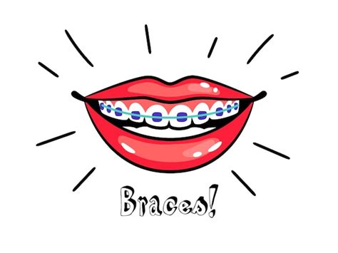 Premium Vector Orthodontic Braces Cartoon Smile With Dental Braces