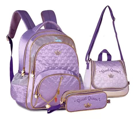 Mochila De Costas Estojo E Lancheira Roxa Sweet Queen Clio