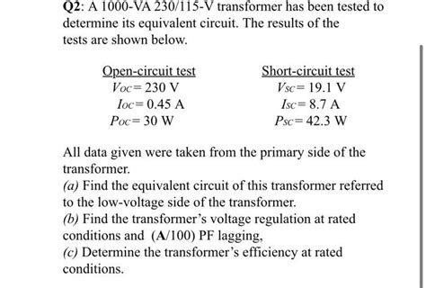 Solved Q A Va V Transformer Has Been Tested Chegg