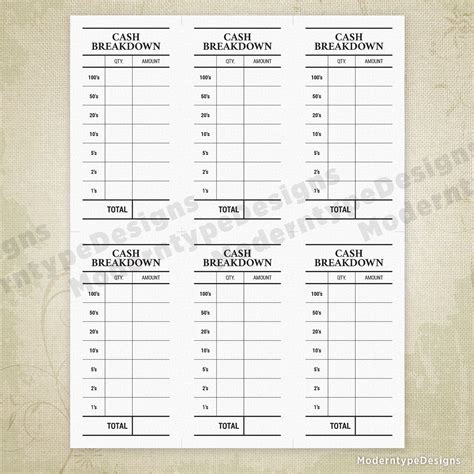 Small Cash Breakdown Printable X On Letter Envelope Slip