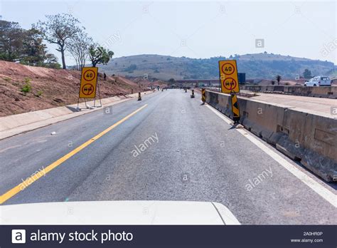 Road Highway Construction Warning Signs Concrete Barriers Traffic