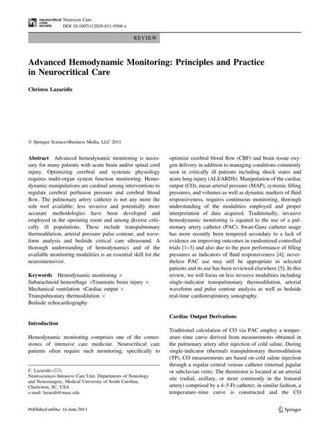 Pdf Advanced Hemodynamic Monitoring Principles And Practice In