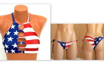 American Flag High Neck Halter Bikini Etsy