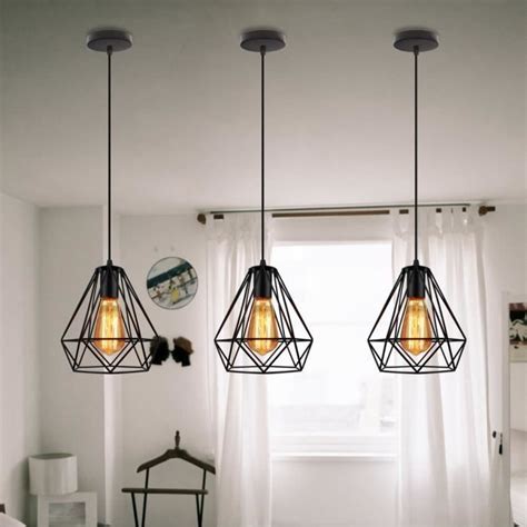 UNI Lot De 3 Lustre Suspension Vintage Industrielle Cage Diamant Fer