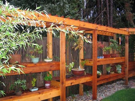 Bonsai shelves and corner bench | Bonsai Display Outdoors | Pinterest ...