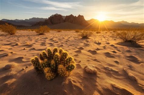 Premium Ai Image Golden Desert Solitary Cactus Under Scorching Sun