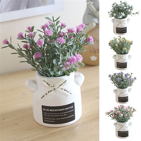 Mdesiwst Pc Potted Artificial Flower Babysbreath Bonsai Diy Decor