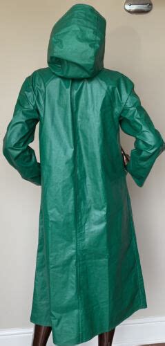 Vintage Rukka Rubber Raincoat Green Hooded Fetish Mac Raincoat