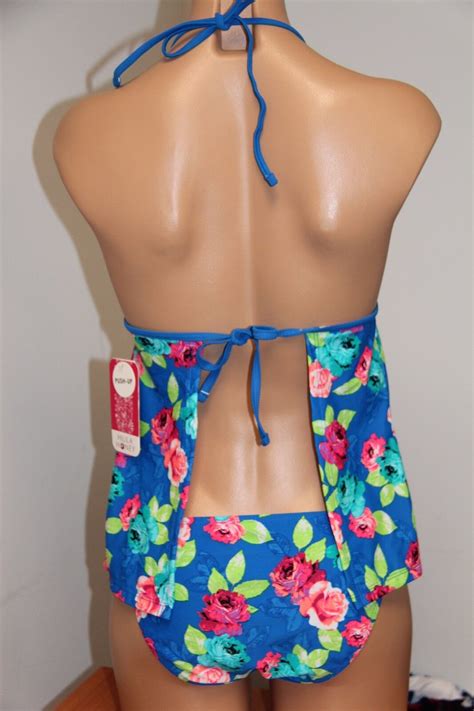 Nwt Hula Honey Swimsuit Tankini Pc Set Sz M Strap Side Bikini Push Up