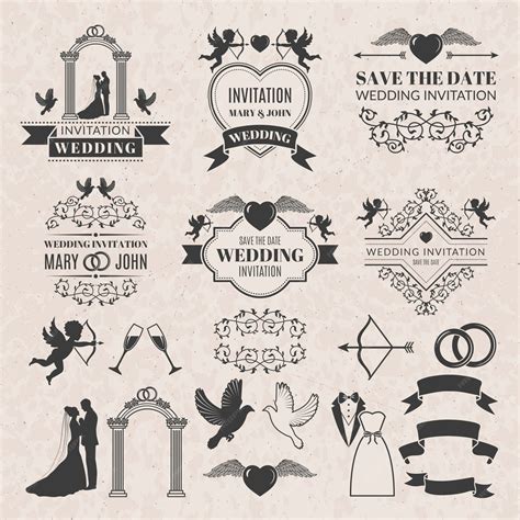 Premium Vector | Vintage labels set for wedding invitation.