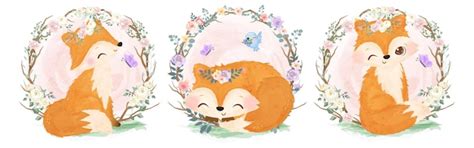 Premium Vector | Cute baby foxes collection set in watercolor