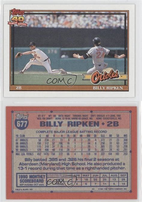 1991 Topps #677 Billy Ripken Baltimore Orioles Baseball Card | eBay