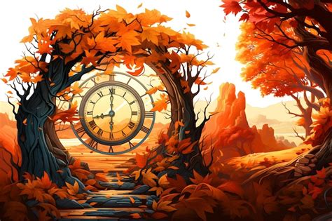 Premium AI Image | Transition to winter time Autumn landscape with clock Return winter time Fall ...