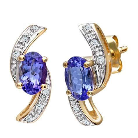 Naava Ct Yellow Gold Oval Tanzanite And Diamond Stud Earrings