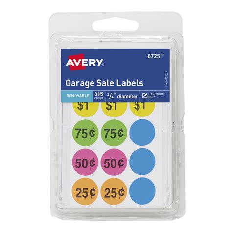 Avery Garage Sale Labels Paper Pre Priced Assorted Colors 34 Size