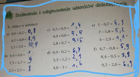 Klasa 5 Temat Dodawanie I Odejmowanie Ulamkow Dziesietnych Sposobem