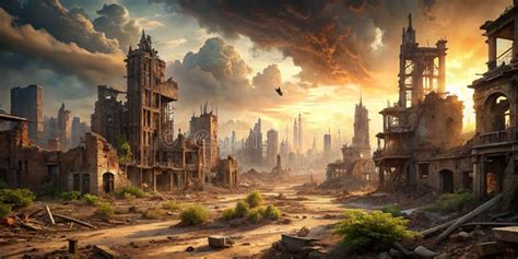 Post Apocalyptic Landscape of Ruins Generative AI Stock Photo - Image ...