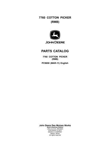 John Deere 7760 COTTON PICKER RMB Parts Catalog ManualPC9650 By