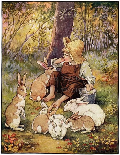 Clara Burd Boy And Bunny Rabbits Digital By Theolddesignshop Vintage