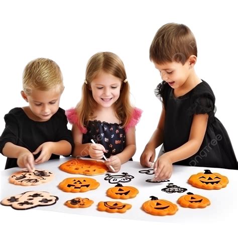 Varios Niños Irreconocibles Decorando Galletas Para Halloween PNG ...