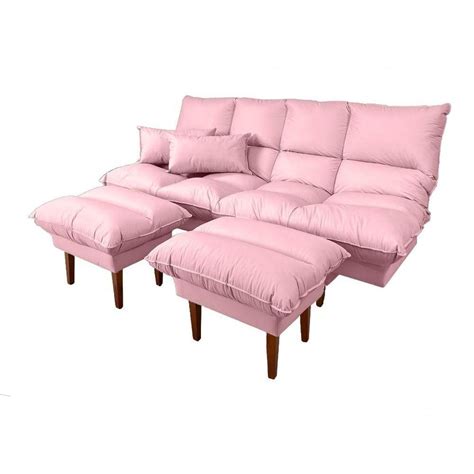 Sofá Cama Andorra Com Banqueta Corano 3 Lugares Reclinável Império Rosa