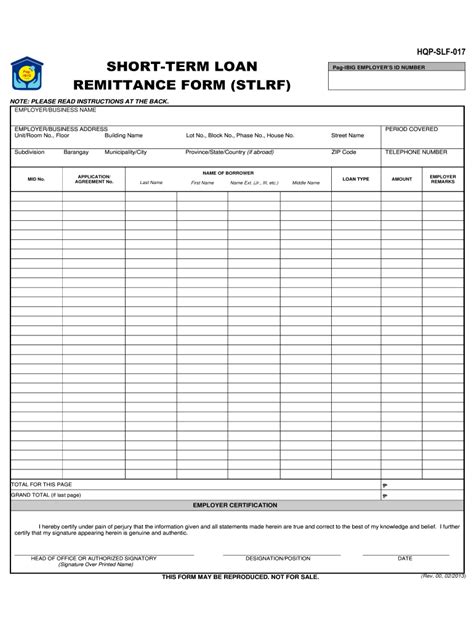 2013 Form PH Pag IBIG HQP SLF 017 Fill Online Printable Fillable