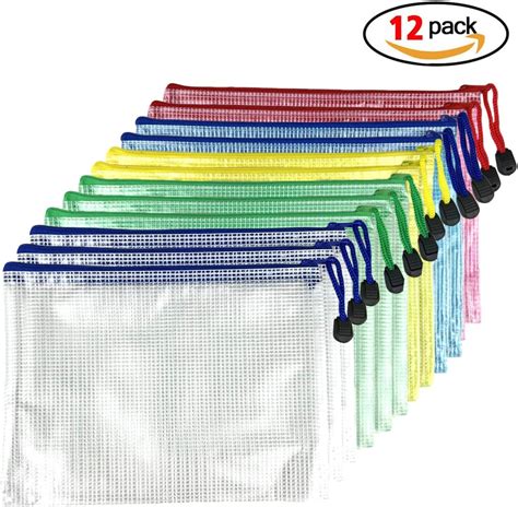 BRT Lot De 12 Pochettes Porte Documents En Plastique Avec Fermeture