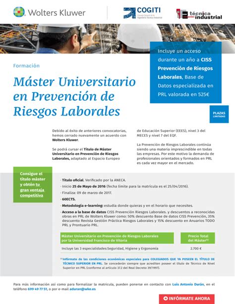 Máster Universitario en Prevención de Riesgos Laborales