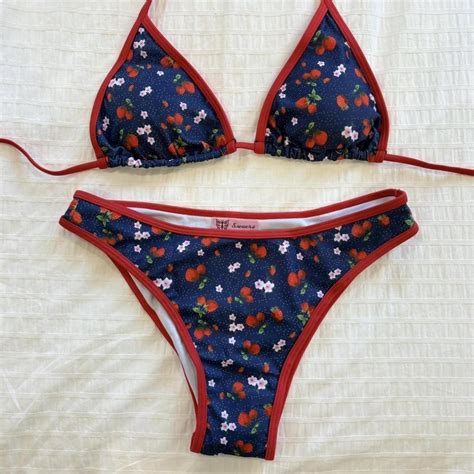 Strawberry Floral Bikini Set Size Small Brand Depop
