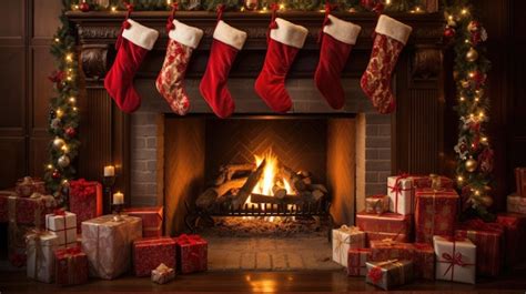 Premium AI Image Red Christmas Stockings Hanging By The Fireplace