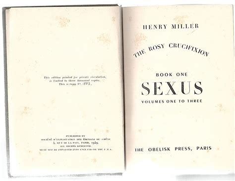 Sexus The Rosy Crucifixion Book One First Edition Volumes One To Five In 2 Volumes Obelisk