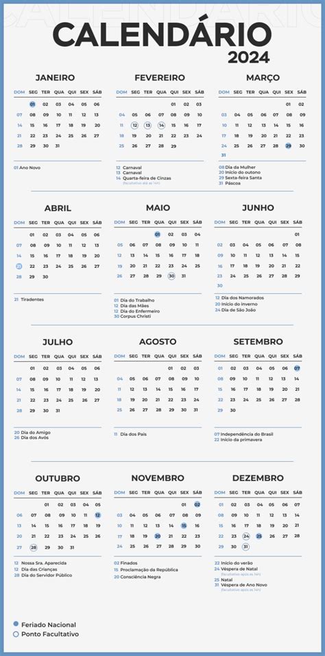 FERIADOS 2024 calendário completo feriados prolongados