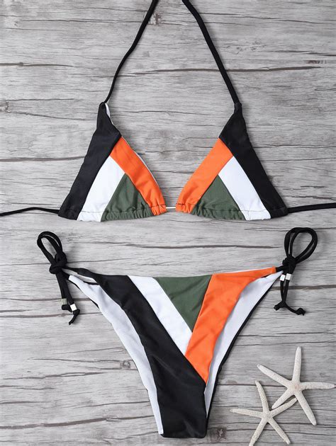 31 OFF 2021 Color Block Geometric Bikini Set In BLACK ZAFUL