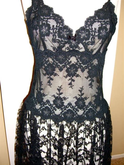 Black Lace Nightie Dress Nightgown Sheer See Thru Sexy Small