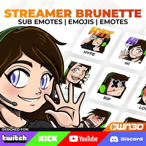 Streamer Brunette Animated Sub Emotes 8 Pack Twitch Kick Etsy UK