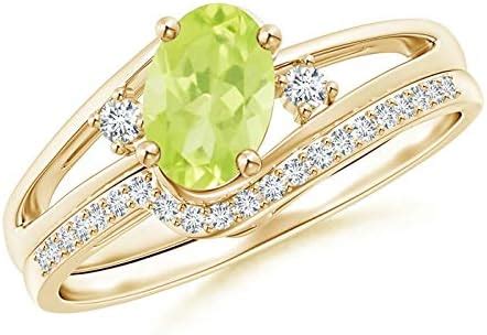 Oval Peridot And Diamond Wedding Band Ring Set In K Yellow Gold