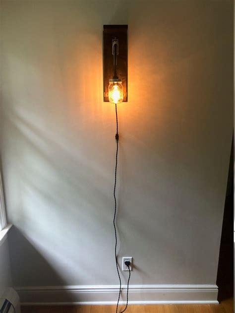 Rustic Steampunk Wall Light With Barn Wood Mason Jar Pulley Etsy