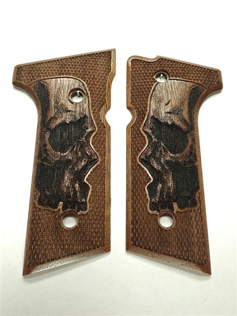 Walnut Skull Beretta 92xvertec M9a3 Grips Engraved Textured Ls Grips