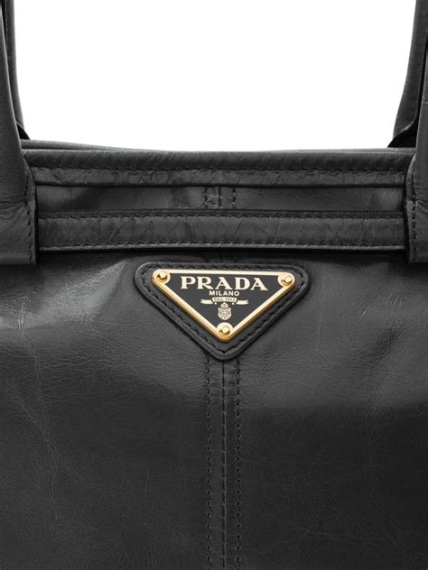 Prada Enamel Triangle Logo Leather Tote Bag Black Farfetch